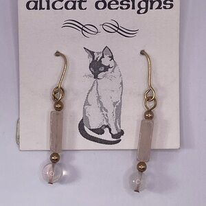 NWT Hand-Made Rose Quartz and Gold Earrings